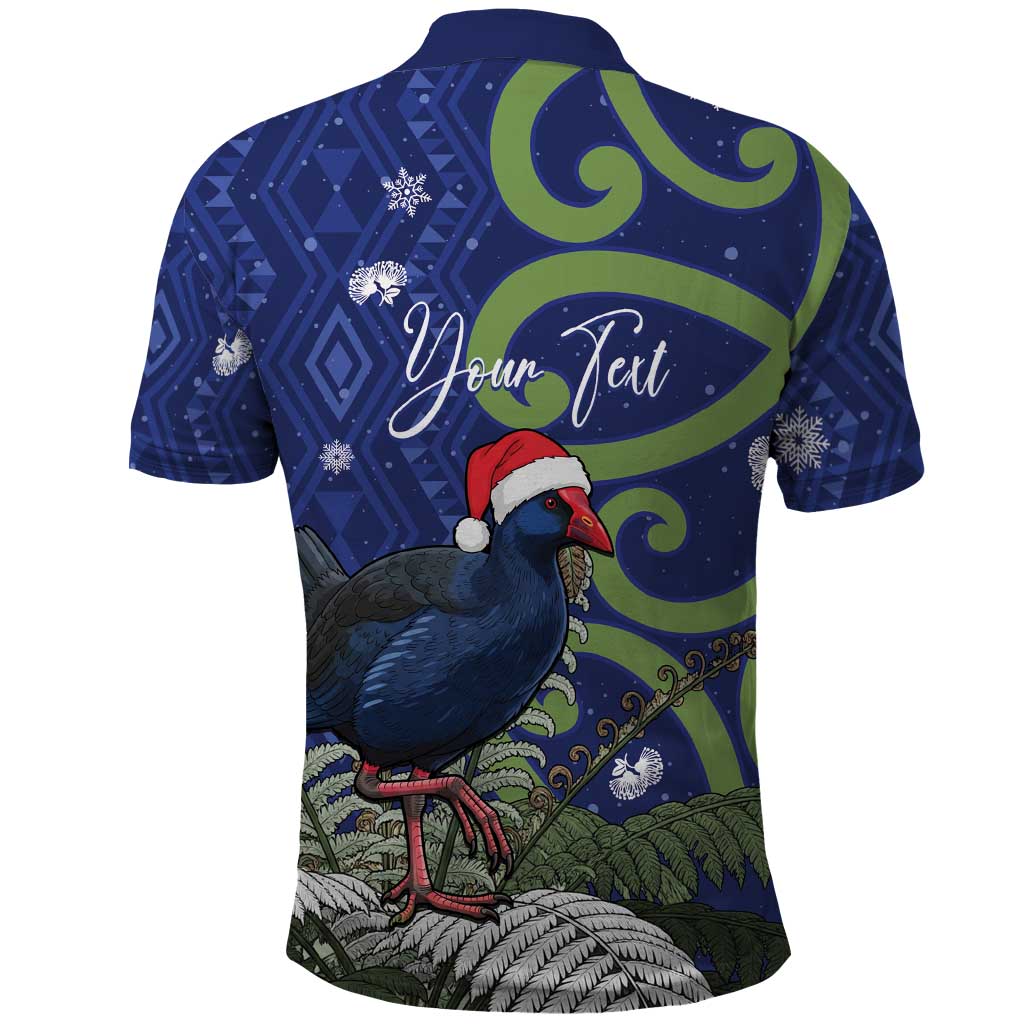 Personalized New Zealand Pukeko Christmas Polo Shirt Meri Kirihimete Taniko Ponga Koru Blue - Aussie Hoodie