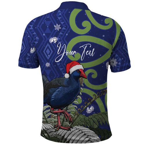 Personalized New Zealand Pukeko Christmas Polo Shirt Meri Kirihimete Taniko Ponga Koru Blue - Aussie Hoodie