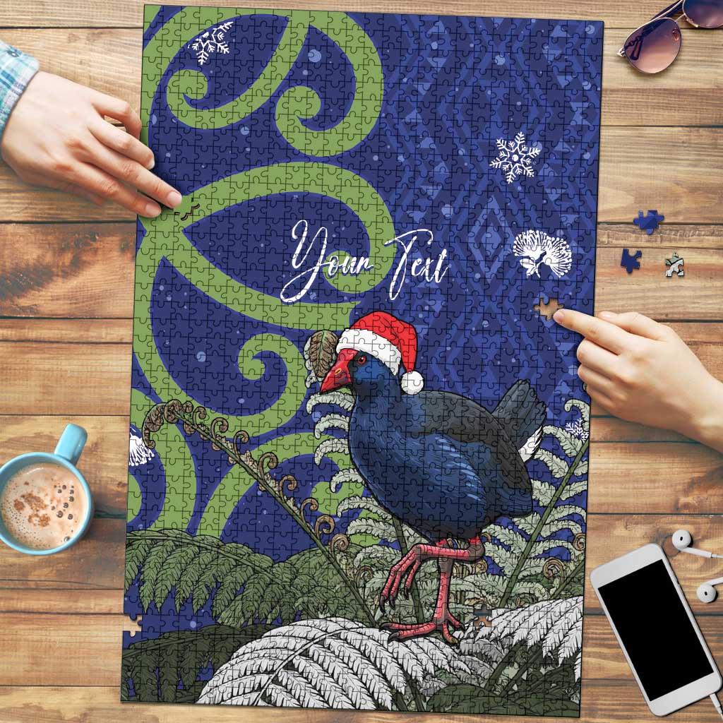 Personalized New Zealand Pukeko Christmas Puzzle Meri Kirihimete Taniko Ponga Koru Blue - Aussie Hoodie