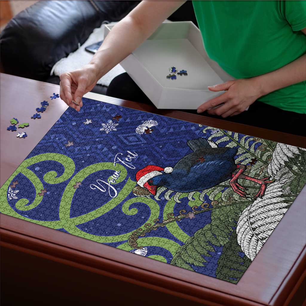 Personalized New Zealand Pukeko Christmas Puzzle Meri Kirihimete Taniko Ponga Koru Blue - Aussie Hoodie