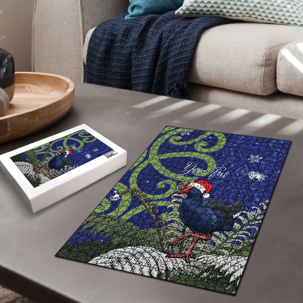 Personalized New Zealand Pukeko Christmas Puzzle Meri Kirihimete Taniko Ponga Koru Blue - Aussie Hoodie