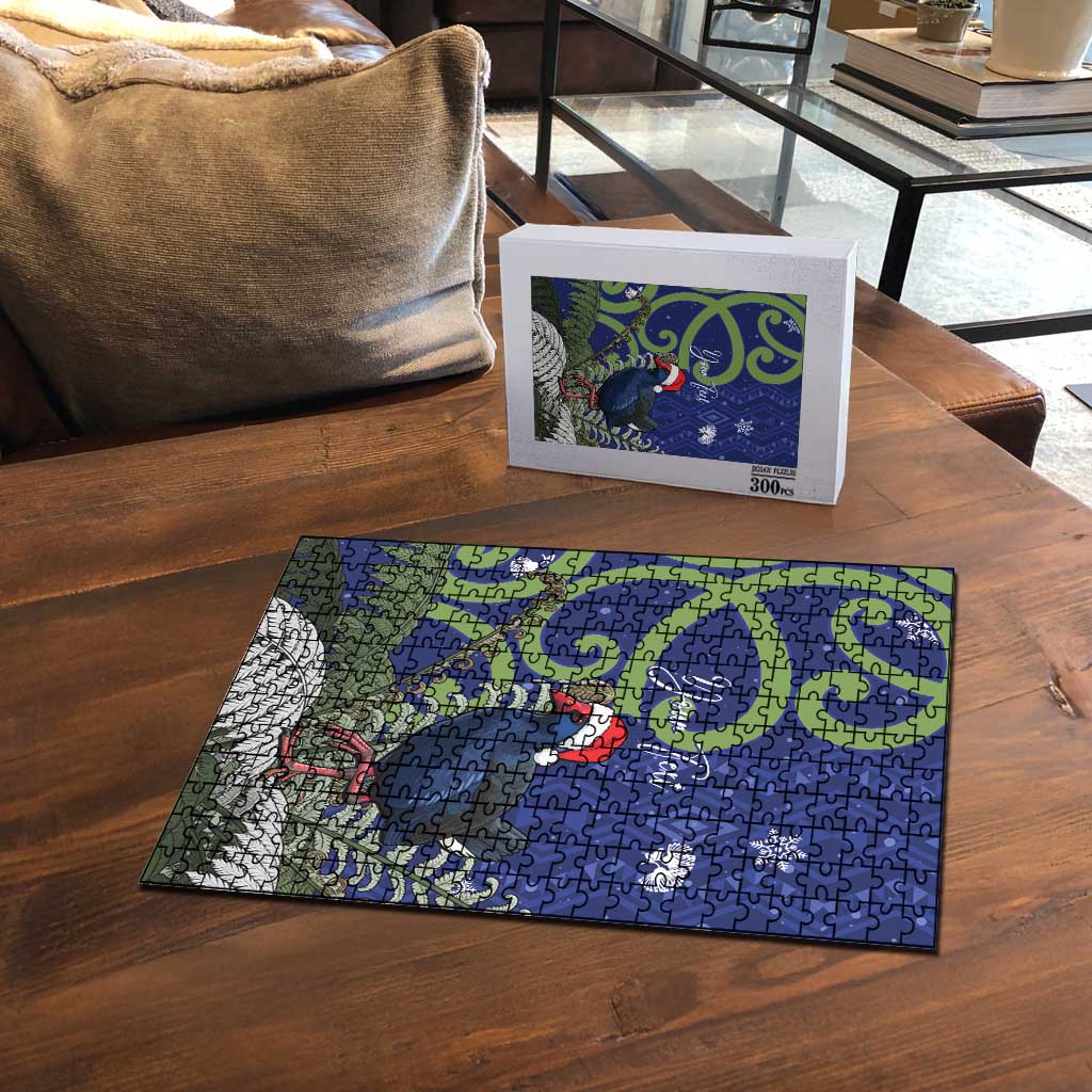 Personalized New Zealand Pukeko Christmas Puzzle Meri Kirihimete Taniko Ponga Koru Blue - Aussie Hoodie