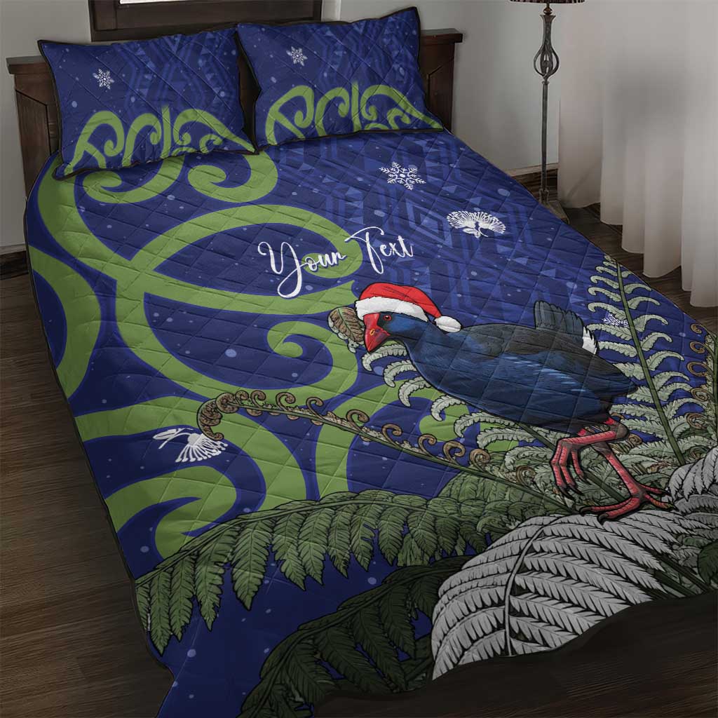 Personalized New Zealand Pukeko Christmas Quilt Bed Set Meri Kirihimete Taniko Ponga Koru Blue - Aussie Hoodie
