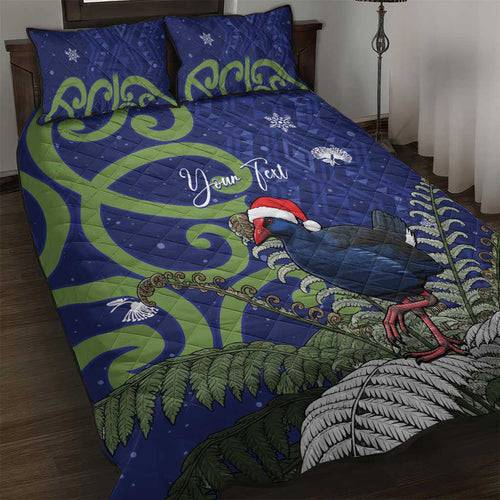 Personalized New Zealand Pukeko Christmas Quilt Bed Set Meri Kirihimete Taniko Ponga Koru Blue - Aussie Hoodie