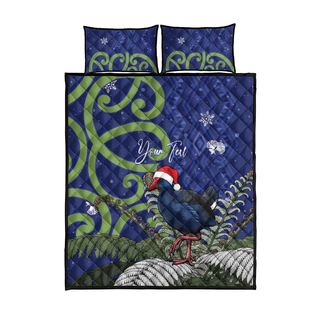 Personalized New Zealand Pukeko Christmas Quilt Bed Set Meri Kirihimete Taniko Ponga Koru Blue - Aussie Hoodie