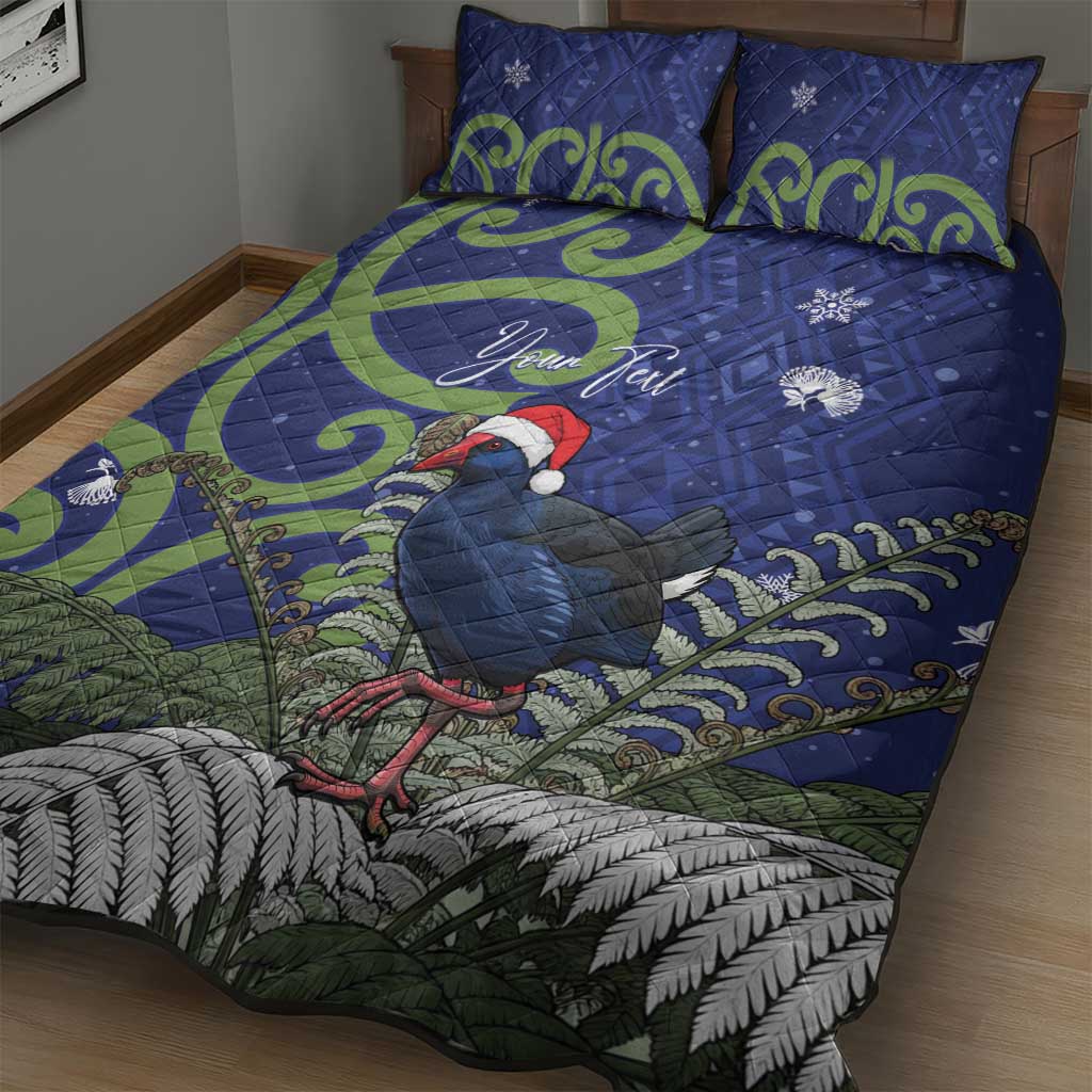 Personalized New Zealand Pukeko Christmas Quilt Bed Set Meri Kirihimete Taniko Ponga Koru Blue - Aussie Hoodie