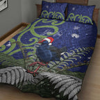 Personalized New Zealand Pukeko Christmas Quilt Bed Set Meri Kirihimete Taniko Ponga Koru Blue - Aussie Hoodie