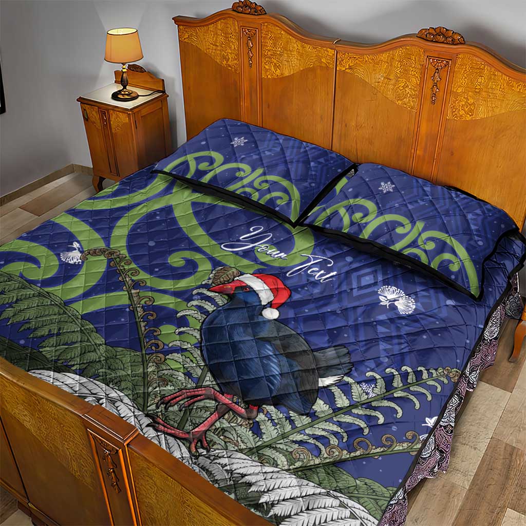 Personalized New Zealand Pukeko Christmas Quilt Bed Set Meri Kirihimete Taniko Ponga Koru Blue - Aussie Hoodie