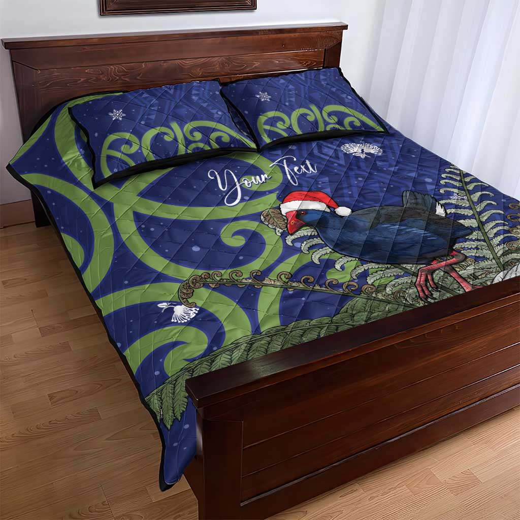 Personalized New Zealand Pukeko Christmas Quilt Bed Set Meri Kirihimete Taniko Ponga Koru Blue - Aussie Hoodie