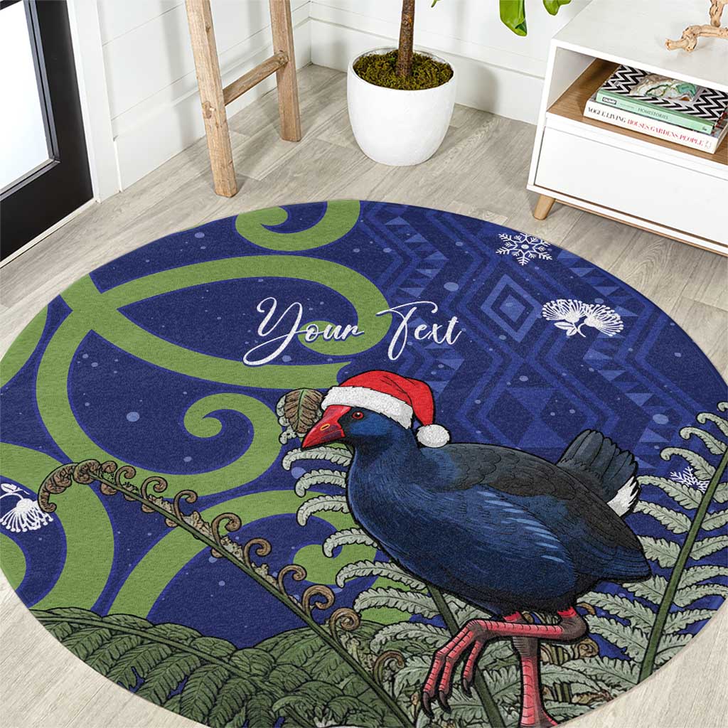Personalized New Zealand Pukeko Christmas Round Carpet Meri Kirihimete Taniko Ponga Koru Blue - Aussie Hoodie