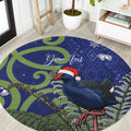 Personalized New Zealand Pukeko Christmas Round Carpet Meri Kirihimete Taniko Ponga Koru Blue - Aussie Hoodie
