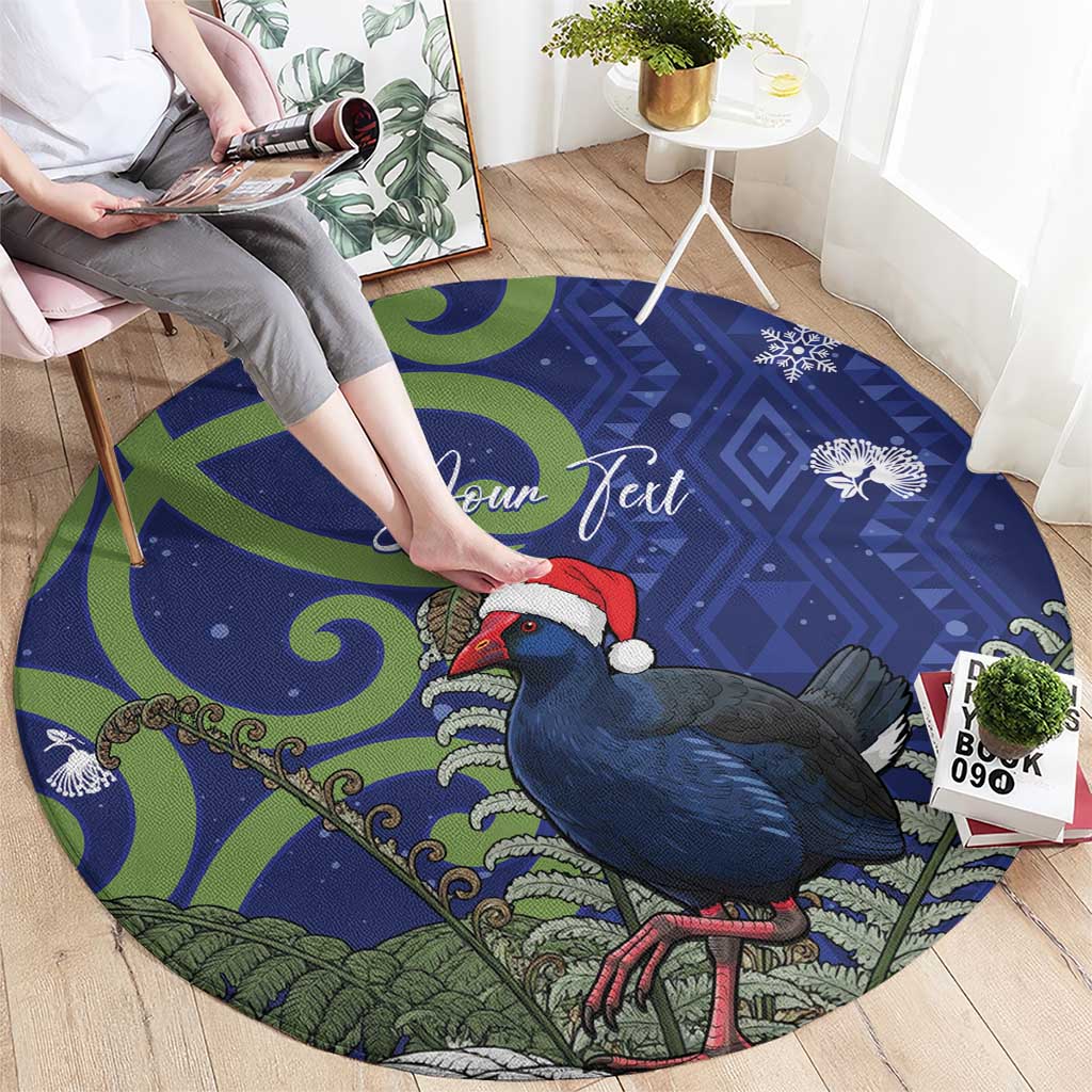 Personalized New Zealand Pukeko Christmas Round Carpet Meri Kirihimete Taniko Ponga Koru Blue - Aussie Hoodie
