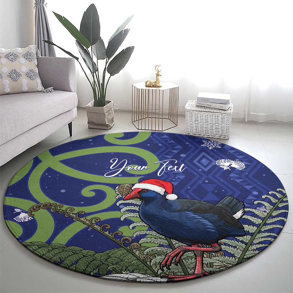Personalized New Zealand Pukeko Christmas Round Carpet Meri Kirihimete Taniko Ponga Koru Blue - Aussie Hoodie