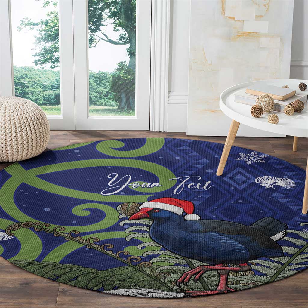 Personalized New Zealand Pukeko Christmas Round Carpet Meri Kirihimete Taniko Ponga Koru Blue - Aussie Hoodie