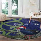 Personalized New Zealand Pukeko Christmas Round Carpet Meri Kirihimete Taniko Ponga Koru Blue - Aussie Hoodie