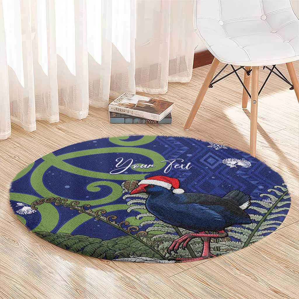 Personalized New Zealand Pukeko Christmas Round Carpet Meri Kirihimete Taniko Ponga Koru Blue - Aussie Hoodie