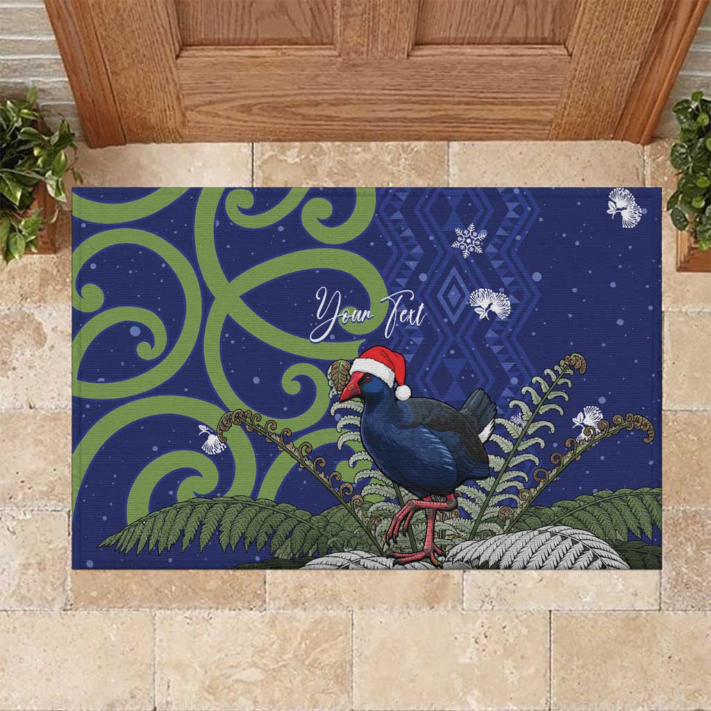 Personalized New Zealand Pukeko Christmas Rubber Doormat Meri Kirihimete Taniko Ponga Koru Blue - Aussie Hoodie