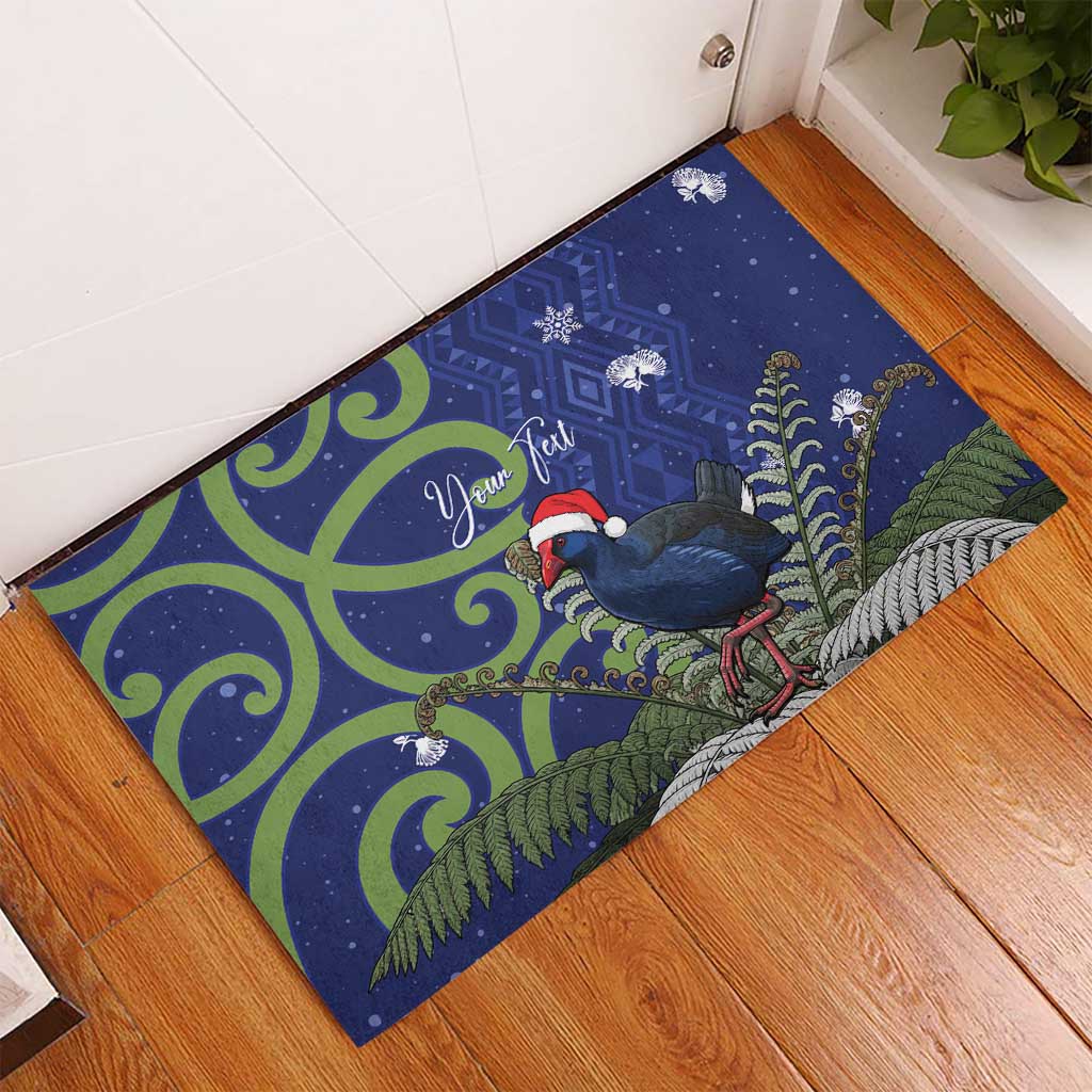 Personalized New Zealand Pukeko Christmas Rubber Doormat Meri Kirihimete Taniko Ponga Koru Blue - Aussie Hoodie