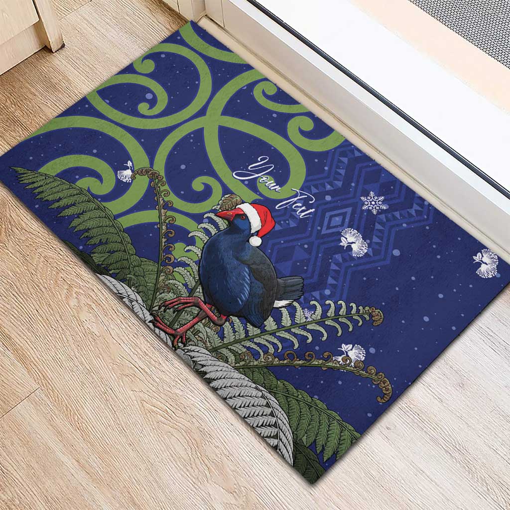 Personalized New Zealand Pukeko Christmas Rubber Doormat Meri Kirihimete Taniko Ponga Koru Blue - Aussie Hoodie