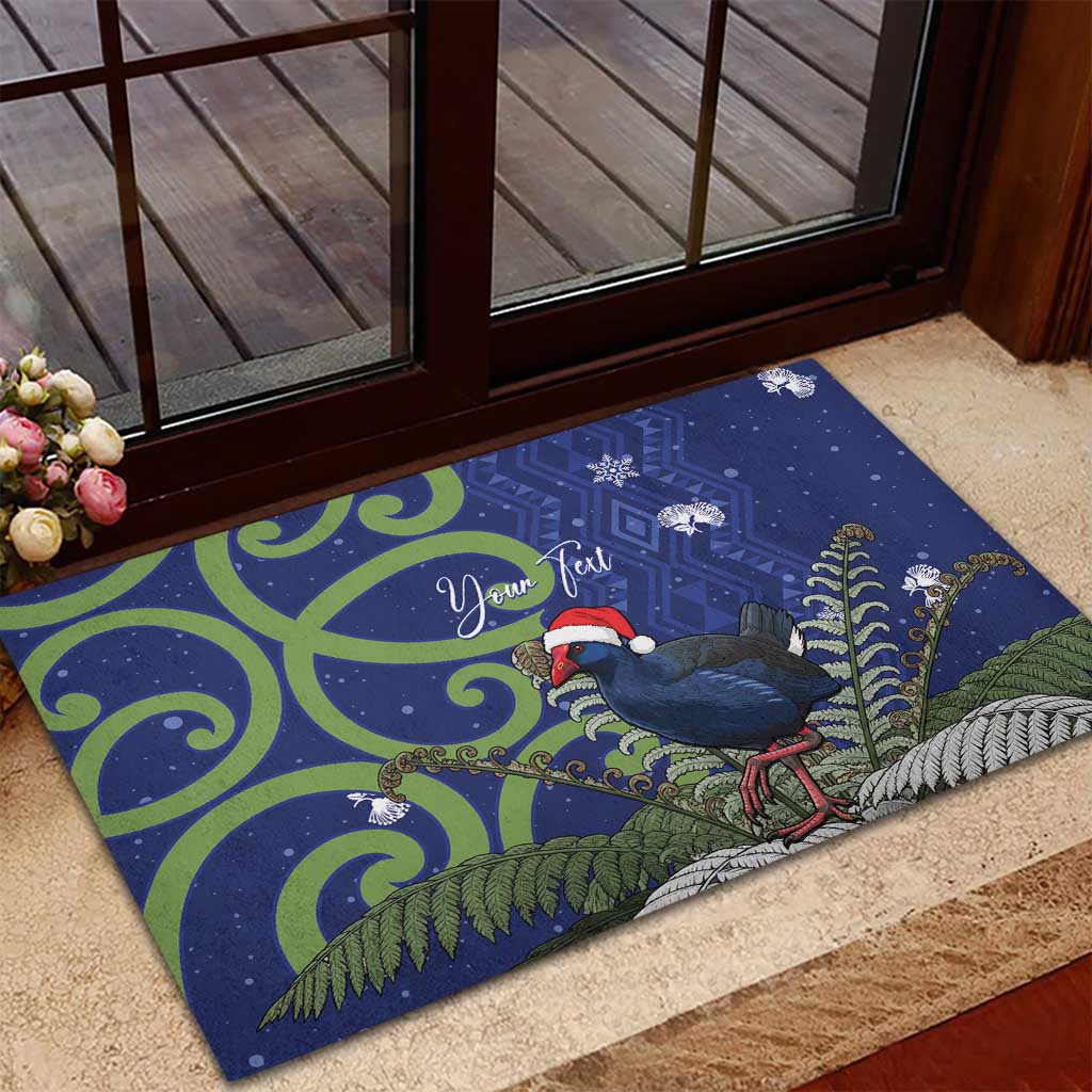 Personalized New Zealand Pukeko Christmas Rubber Doormat Meri Kirihimete Taniko Ponga Koru Blue - Aussie Hoodie