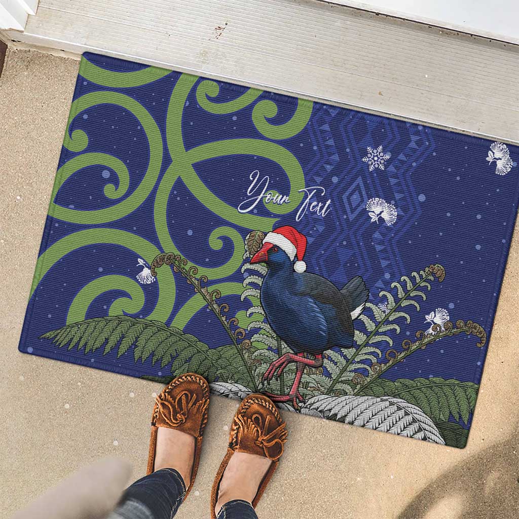 Personalized New Zealand Pukeko Christmas Rubber Doormat Meri Kirihimete Taniko Ponga Koru Blue - Aussie Hoodie