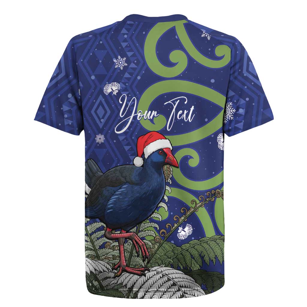 Personalized New Zealand Pukeko Christmas Rugby Jersey Meri Kirihimete Taniko Ponga Koru Blue - Aussie Hoodie