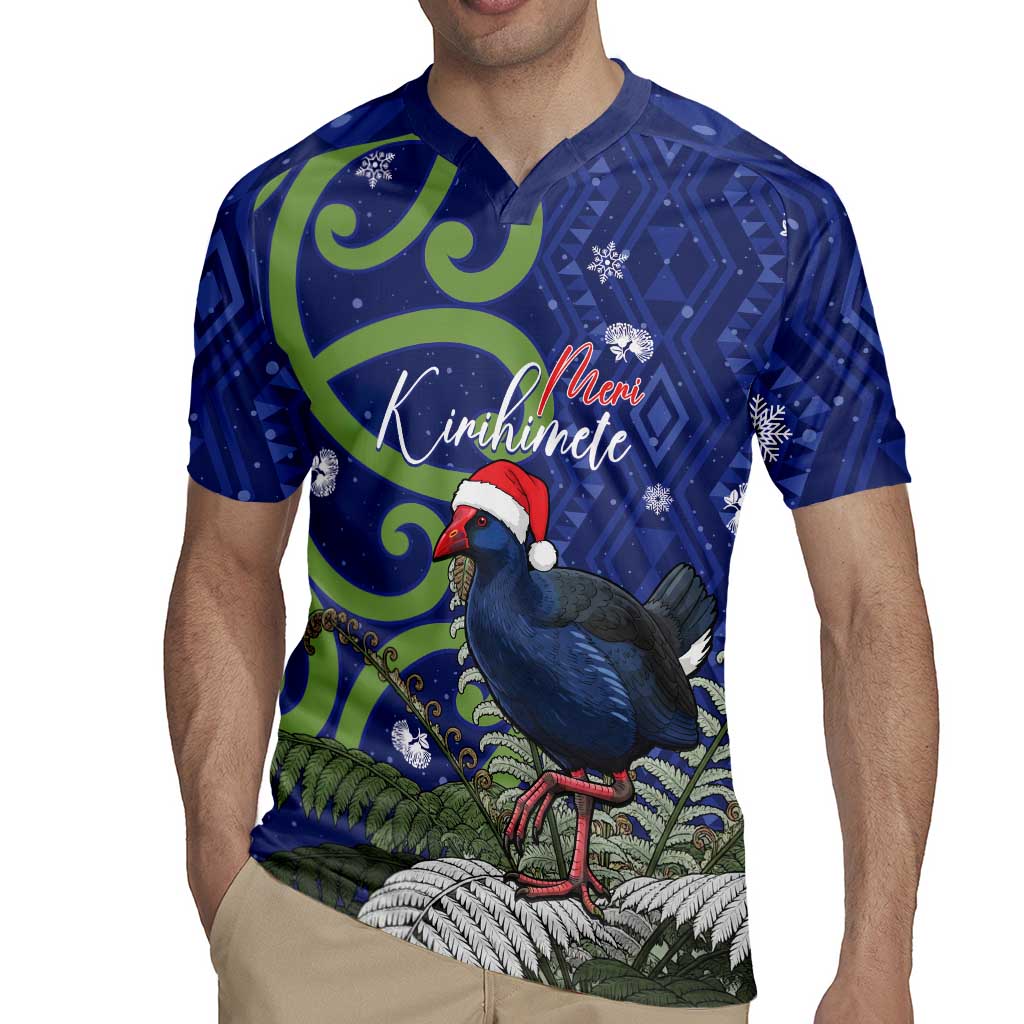 Personalized New Zealand Pukeko Christmas Rugby Jersey Meri Kirihimete Taniko Ponga Koru Blue - Aussie Hoodie