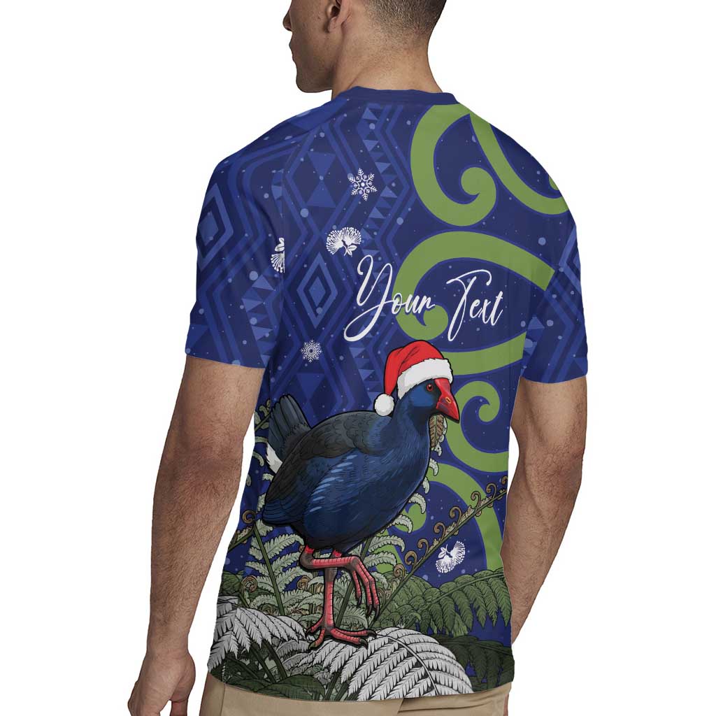 Personalized New Zealand Pukeko Christmas Rugby Jersey Meri Kirihimete Taniko Ponga Koru Blue - Aussie Hoodie