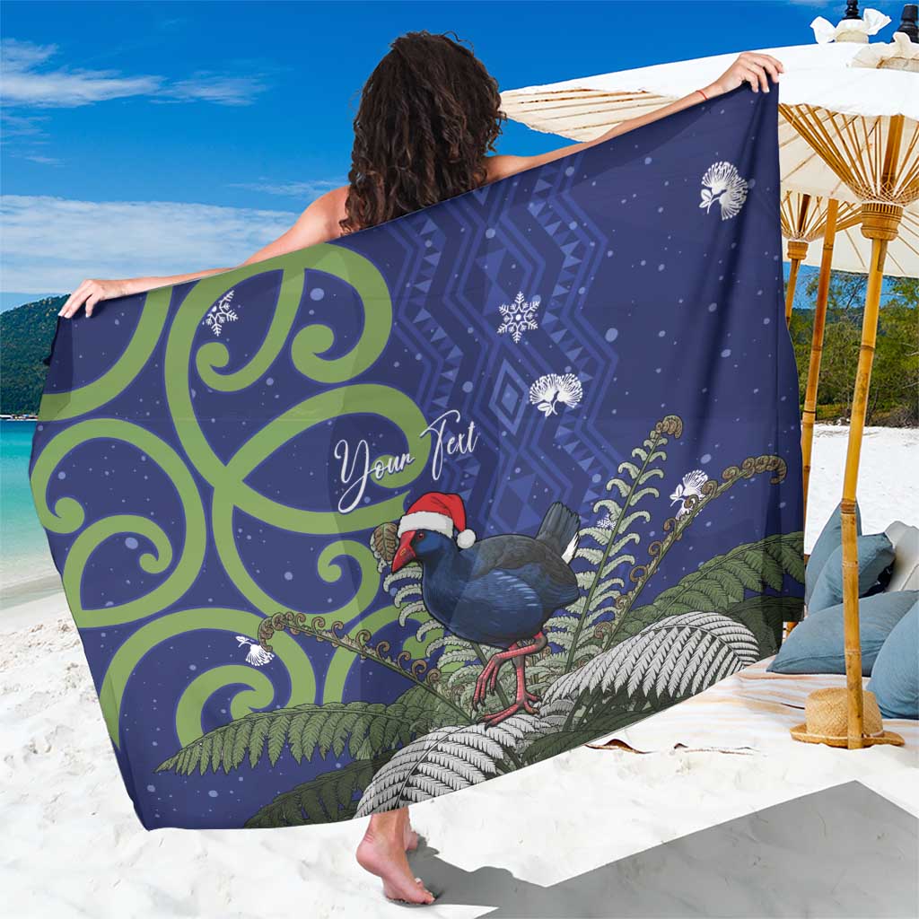 Personalized New Zealand Pukeko Christmas Sarong Meri Kirihimete Taniko Ponga Koru Blue - Aussie Hoodie