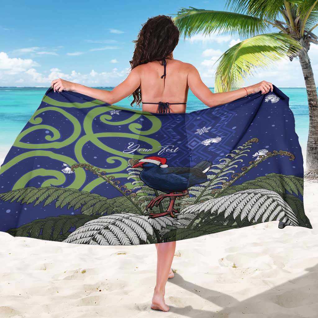 Personalized New Zealand Pukeko Christmas Sarong Meri Kirihimete Taniko Ponga Koru Blue - Aussie Hoodie