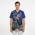 Personalized New Zealand Pukeko Christmas Scrub Top Meri Kirihimete Taniko Ponga Koru Blue - Aussie Hoodie