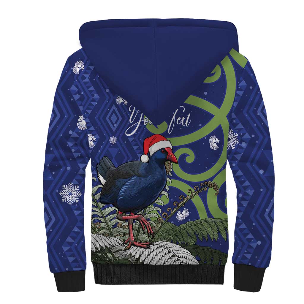 Personalized New Zealand Pukeko Christmas Sherpa Hoodie Meri Kirihimete Taniko Ponga Koru Blue - Aussie Hoodie