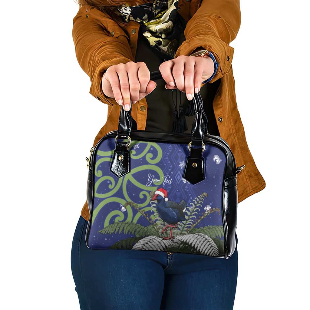 Personalized New Zealand Pukeko Christmas Shoulder Handbag Meri Kirihimete Taniko Ponga Koru Blue - Aussie Hoodie