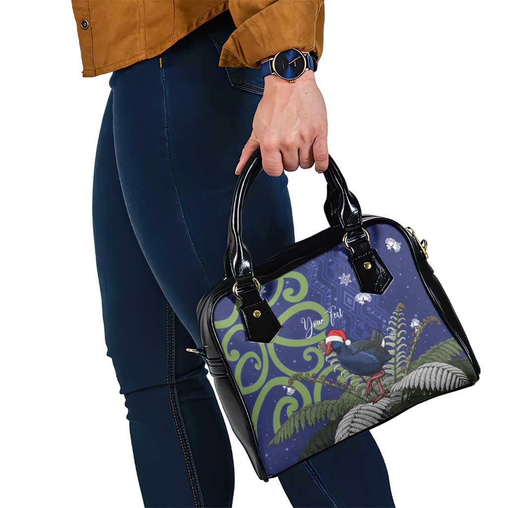 Personalized New Zealand Pukeko Christmas Shoulder Handbag Meri Kirihimete Taniko Ponga Koru Blue - Aussie Hoodie