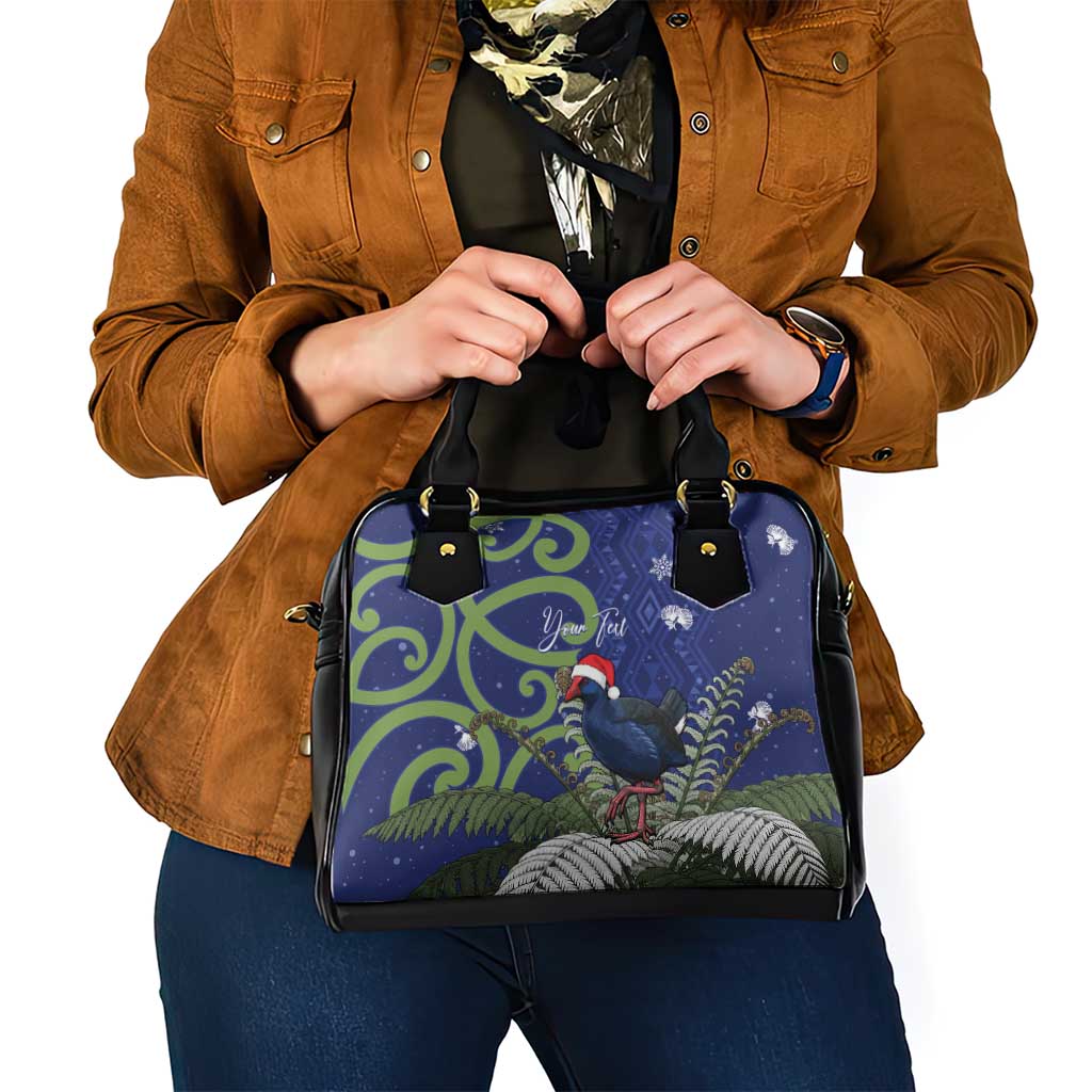 Personalized New Zealand Pukeko Christmas Shoulder Handbag Meri Kirihimete Taniko Ponga Koru Blue - Aussie Hoodie
