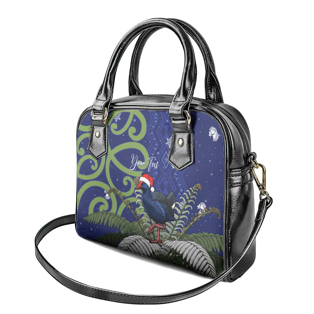 Personalized New Zealand Pukeko Christmas Shoulder Handbag Meri Kirihimete Taniko Ponga Koru Blue - Aussie Hoodie