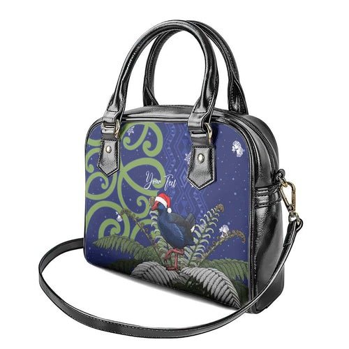 Personalized New Zealand Pukeko Christmas Shoulder Handbag Meri Kirihimete Taniko Ponga Koru Blue - Aussie Hoodie