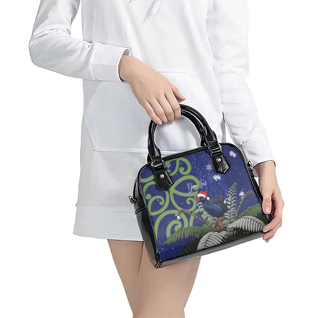 Personalized New Zealand Pukeko Christmas Shoulder Handbag Meri Kirihimete Taniko Ponga Koru Blue - Aussie Hoodie