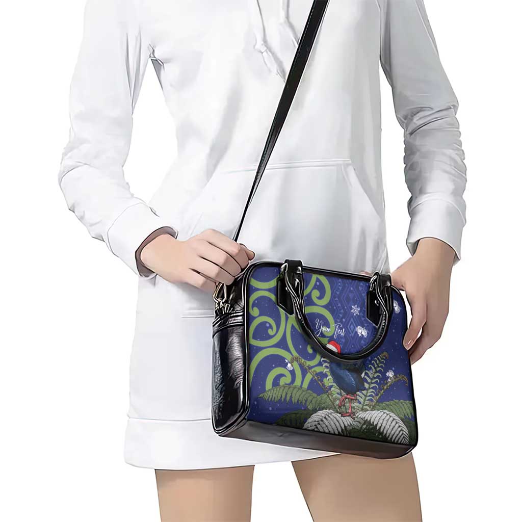Personalized New Zealand Pukeko Christmas Shoulder Handbag Meri Kirihimete Taniko Ponga Koru Blue - Aussie Hoodie