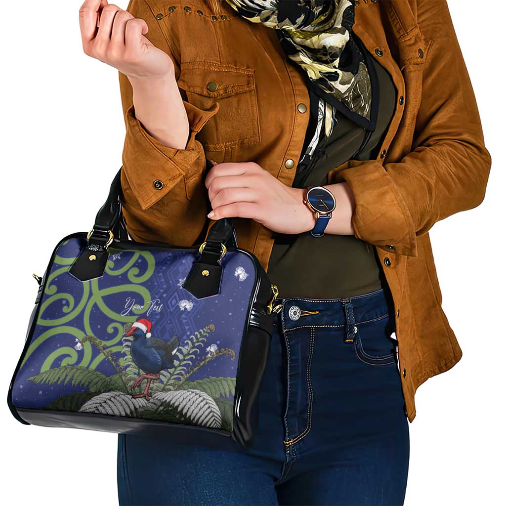 Personalized New Zealand Pukeko Christmas Shoulder Handbag Meri Kirihimete Taniko Ponga Koru Blue - Aussie Hoodie