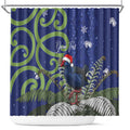 Personalized New Zealand Pukeko Christmas Shower Curtain Meri Kirihimete Taniko Ponga Koru Blue - Aussie Hoodie
