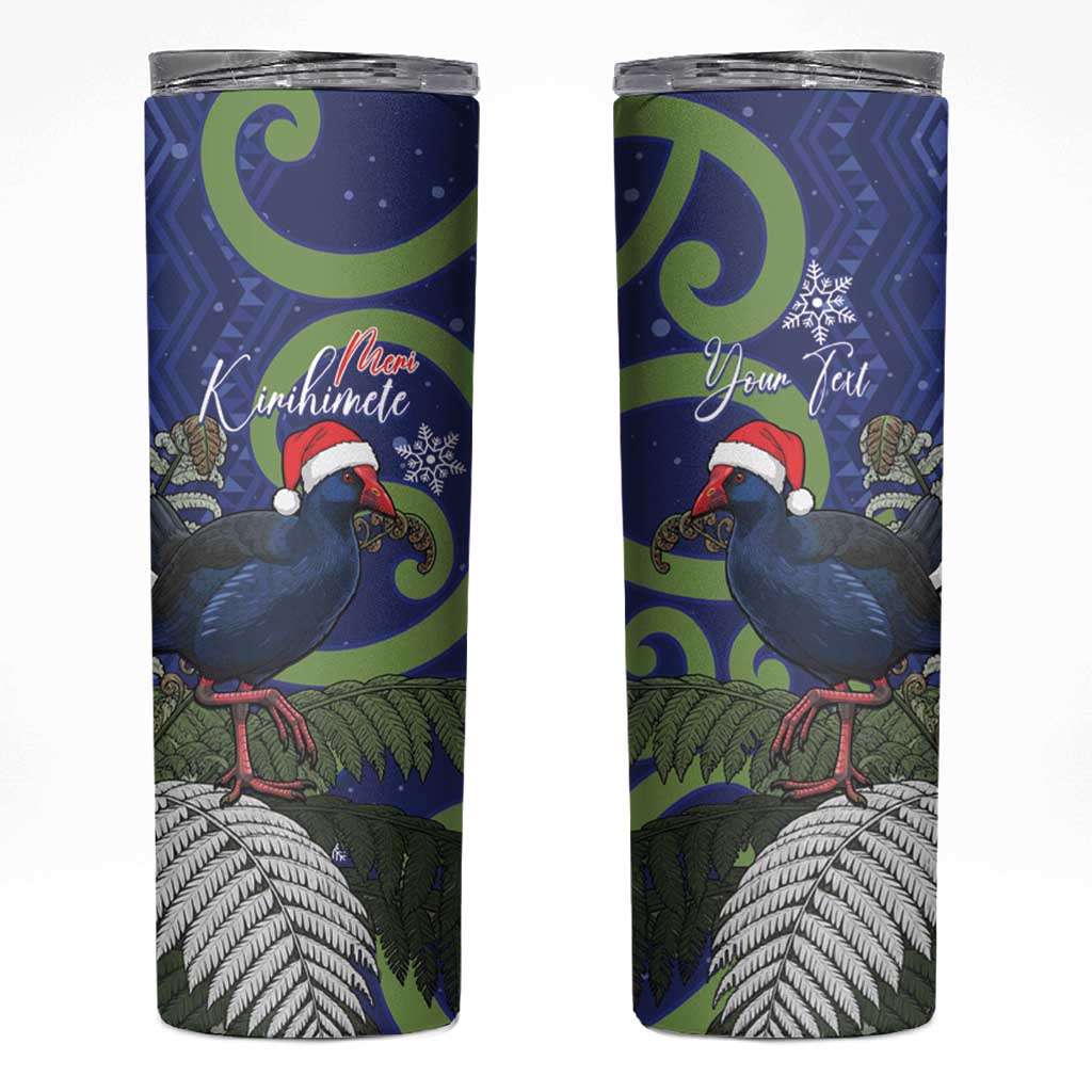 Personalized New Zealand Pukeko Christmas Skinny Tumbler Meri Kirihimete Taniko Ponga Koru Blue - Aussie Hoodie