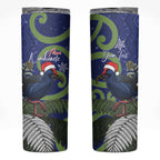 Personalized New Zealand Pukeko Christmas Skinny Tumbler Meri Kirihimete Taniko Ponga Koru Blue - Aussie Hoodie