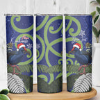 Personalized New Zealand Pukeko Christmas Skinny Tumbler Meri Kirihimete Taniko Ponga Koru Blue - Aussie Hoodie