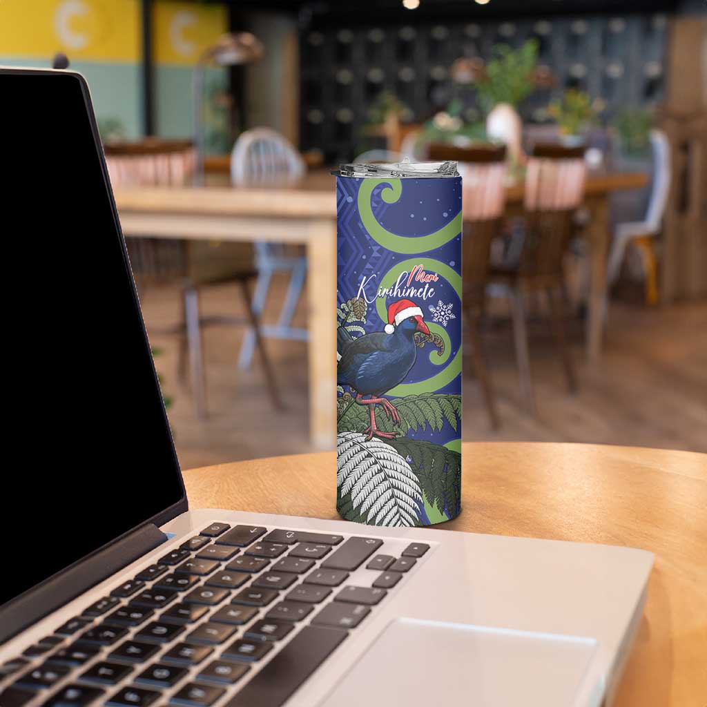 Personalized New Zealand Pukeko Christmas Skinny Tumbler Meri Kirihimete Taniko Ponga Koru Blue - Aussie Hoodie