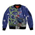Personalized New Zealand Pukeko Christmas Sleeve Zip Bomber Jacket Meri Kirihimete Taniko Ponga Koru Blue - Aussie Hoodie