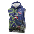 Personalized New Zealand Pukeko Christmas Sleeveless Hoodie Meri Kirihimete Taniko Ponga Koru Blue - Aussie Hoodie