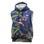 Personalized New Zealand Pukeko Christmas Sleeveless Hoodie Meri Kirihimete Taniko Ponga Koru Blue - Aussie Hoodie