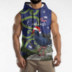 Personalized New Zealand Pukeko Christmas Sleeveless Hoodie Meri Kirihimete Taniko Ponga Koru Blue - Aussie Hoodie