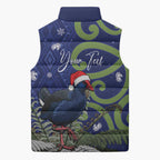 Personalized New Zealand Pukeko Christmas Sleeveless Puffer Jacket Meri Kirihimete Taniko Ponga Koru Blue - Aussie Hoodie